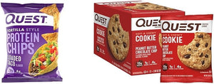 Quest Tortilla Protein Chips, Loaded Taco, Gluten Free, Pack of 12 & Peanut Butter Chocolate Chip Protein Cookies, Keto, Pack of 1 Bundle
