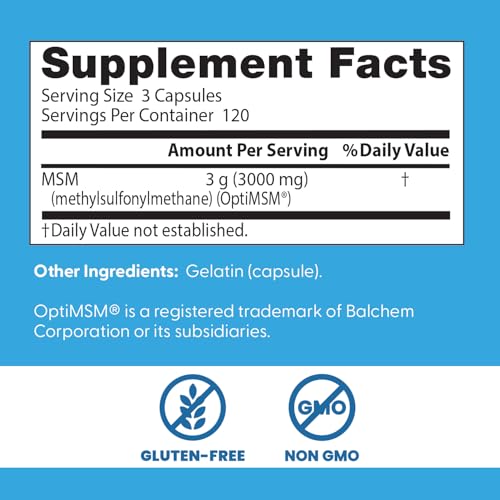 Doctors Best MSM, Supports Hair, Skin, Nails, & Joints, Non-GMO, Gluten Free, 3000 mg Per Serving, 180 Capsules