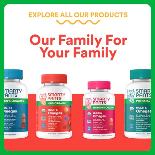 SmartyPants Organic Kids Multivitamin Gummies: Omega 3 (ALA), Vitamin D3, C, Vitamin B12, B6, A, K & Zinc for Immune Support, Biotin, Vegetarian, Three Fruit Flavors, 120 Count (30 Day Supply)