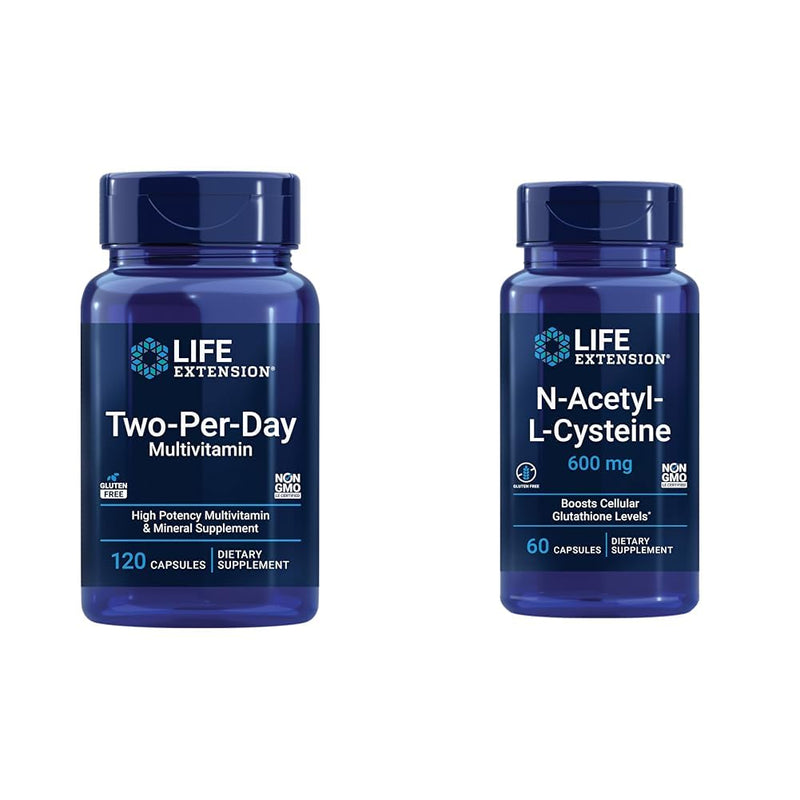 Life Extension Two-Per-Day High Potency Multi-Vitamin & Mineral Supplement - Vitamins, Minerals, Plant Extracts, Quercetin, 5-MTHF Folate & More - Gluten-Free - Non-GMO - 120 Tablets (Pack of 2)