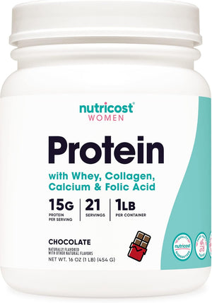 Nutricost Protein for Women Chocolate, 1 LB - Collagen, Whey, Folic Acid, Biotin, Calcium