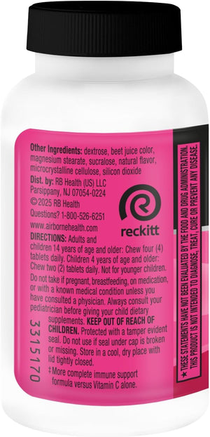Airborne 1000mg Vitamin C Chewable Tablets With Zinc, Immune Support Supplement With Powerful Antioxidants Vitamins A C & E - 32 Chewable Tablets, Very Berry Flavor