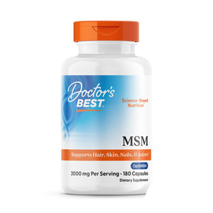 Doctors Best MSM, Supports Hair, Skin, Nails, & Joints, Non-GMO, Gluten Free, 3000 mg Per Serving, 180 Capsules