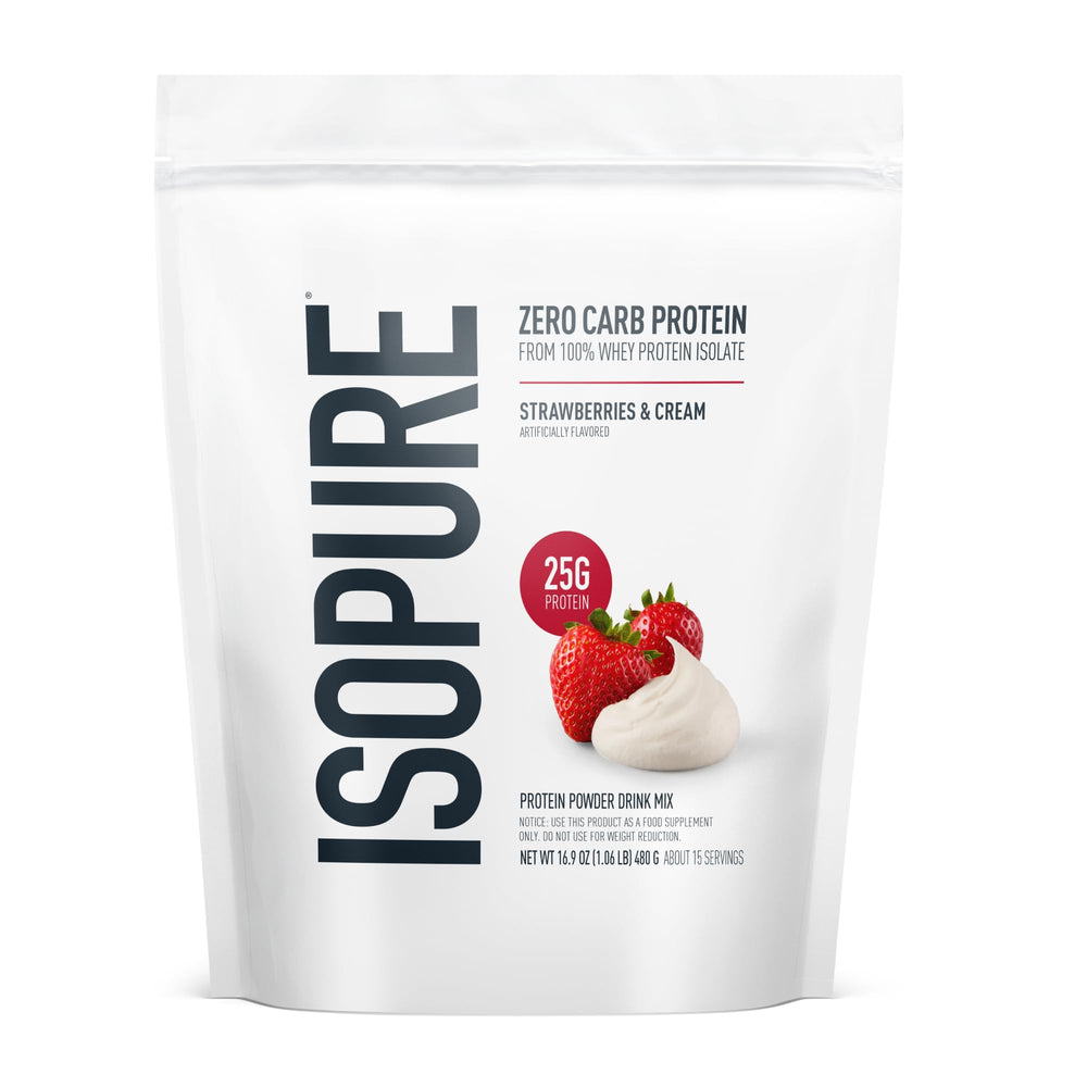 Isopure Bundle of Zero Carb 100% Pure Whey Isolate Protein Powder, Strawberries & Cream, 25g Protein Per Serving, 1 Lb, 15 Servings + Isopure 100% Pure Creatine Monohydrate Powder, 100 Servings
