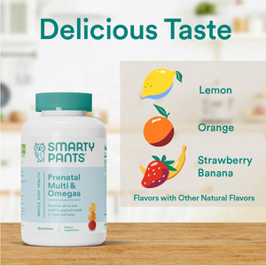 SmartyPants Prenatal Multivitamin Gummies - Improved Formula: Omega 3 (DHA/EPA), Methylfolate, Biotin, Vitamin D3, C, Vitamin B12, B6, Vitamin A, K & Zinc, Gluten Free, 120 Count (40 Day Supply)