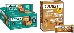 Quest Chocolate Coconut Hero Protein Bar 15g Protein 12 Count and Mini Chocolate Chip Cookie Dough Protein Bars 14 Count