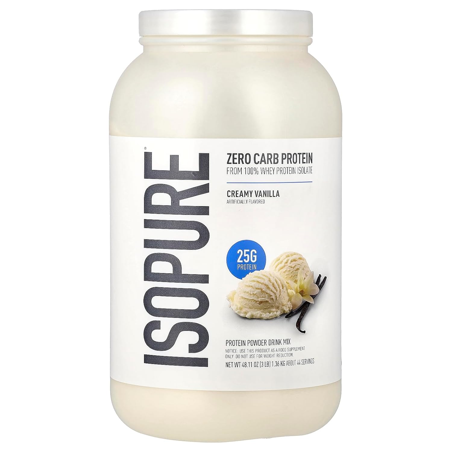 Isopure Zero Carb Protein Powder, 100% Whey Protein Isolate, Flavor: Creamy Vanilla, 3 Pounds