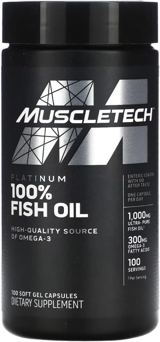 Omega 3 Fish Oil Capsules MuscleTech 100% Omega Fish Oil Burpless Fish Oil Supplement Omega 3 Fatty Acid Supplement Fish Oil 1000mg Pills, 100 Count