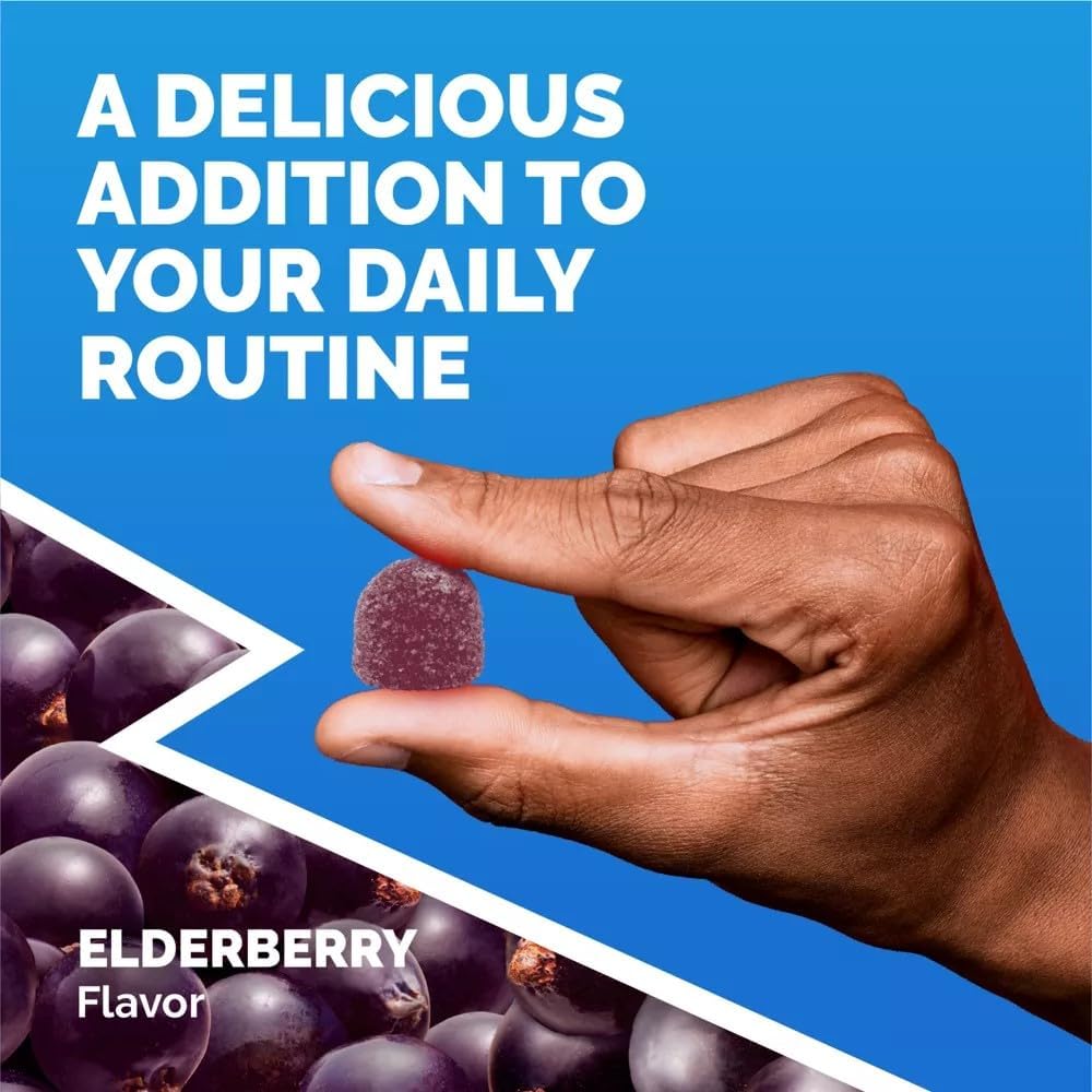 Emergen-C Immune+ Elderberry Gummies, 750 mg Vitamin C with Vitamin D, Zinc and Electrolytes, Immune Support Dietary Supplement, Caffeine Free, Gluten Free, Elderberry Flavor - 36 Count