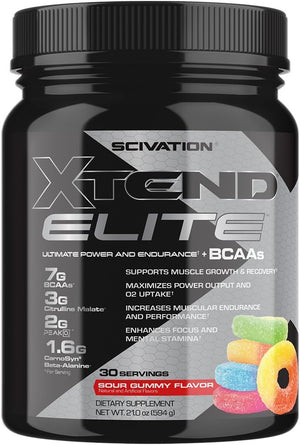 Scivation Xtend Elite Bcaa Powder Sour Gummy | Sugar Free Post Workout Muscle Recovery Drink with Amino Acids | 7g bcaas for Men & Women | 30 Servings