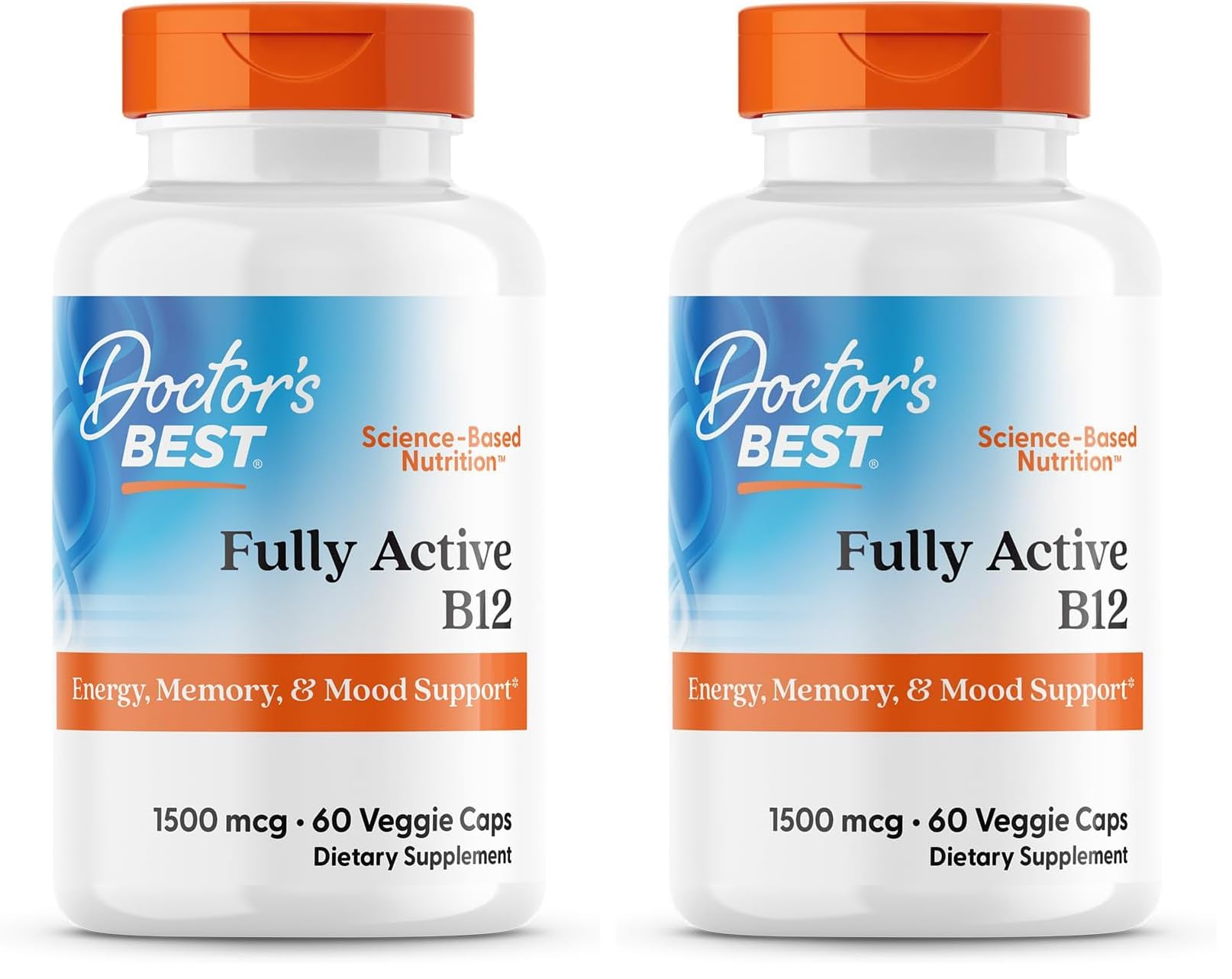 Doctor's Best Fully Active B12 1500 mcg, Non-GMO, Vegan, Gluten Free, Supports Healthy Memory, Mood and Circulation, 60 Count