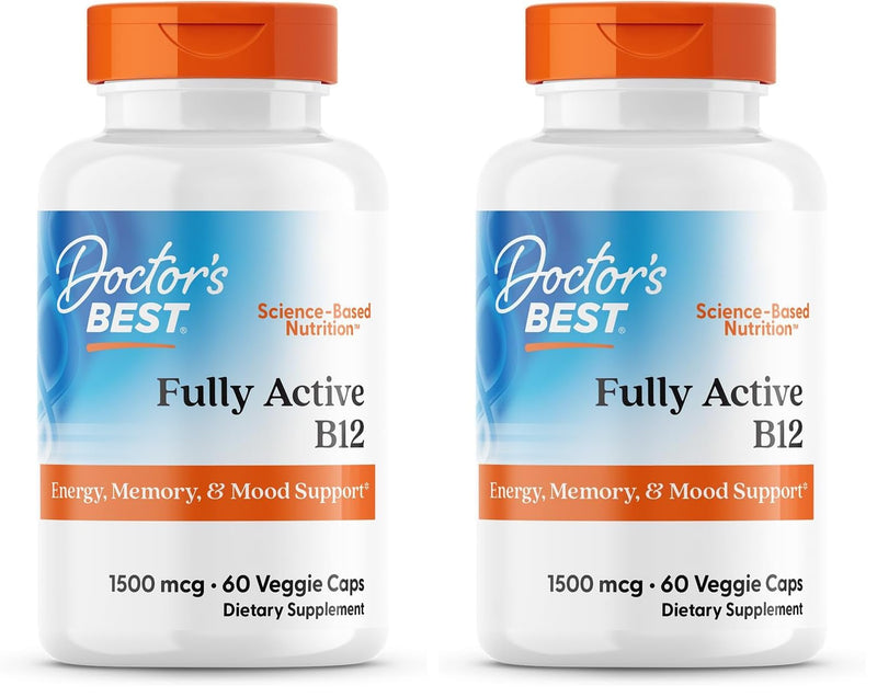 Doctor's BEST Fully Active B12 1500 mcg, Non-GMO, Vegan, Gluten Free, Supports Healthy Memory, Mood and Circulation, 60 Count (Pack of 2)