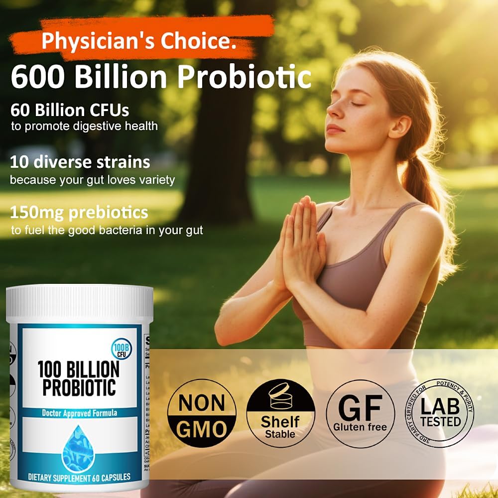 Probiotics 100 Billion CFU -10 Strains + Organic Prebiotics-lmmune,Digestive & Gut Health-Supports Occasional Constipation, Diarrhea, Gas & Bloating -for Women & Men.