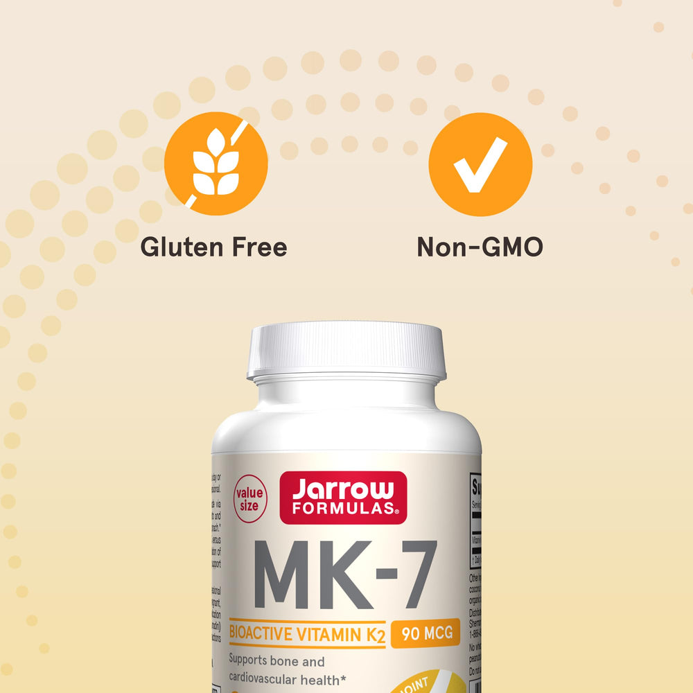 Jarrow Formulas MK-7 90 mcg - Bioactive Form of Vitamin K2-120 Servings (Softgels) - for Bone & Cardiovascular Health - Vitamin K2 MK-7 Dietary Supplement - Gluten Free
