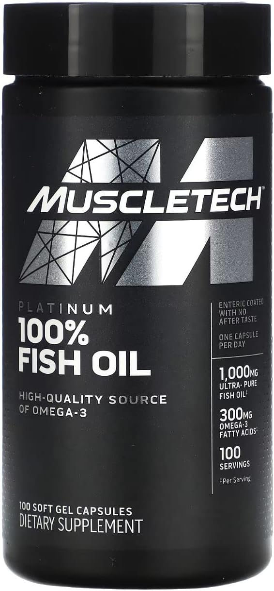 Omega 3 Fish Oil Capsules MuscleTech 100% Omega Fish Oil Burpless Fish Oil Supplement Omega 3 Fatty Acid Supplement Fish Oil 1000mg Pills, 100 Count