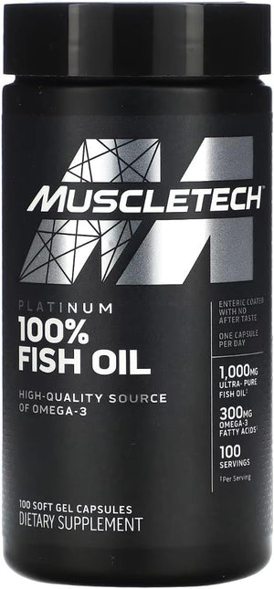 Omega 3 Fish Oil Capsules MuscleTech 100% Omega Fish Oil Burpless Fish Oil Supplement Omega 3 Fatty Acid Supplement Fish Oil 1000mg Pills, 100 Count