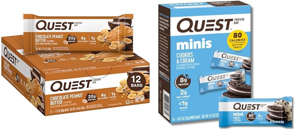 Quest Chocolate Peanut Butter & Cookies & Cream Protein Bars Bundle, High Protein, Gluten Free, 12 & 14 Count