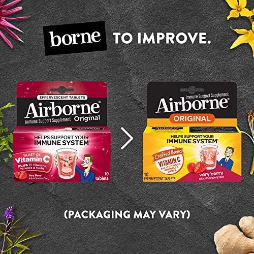 Airborne Very Berry Effervescent Tablets, 10 Count - 1000mg of Vitamin C - Immune Support Supplement (Packaging May Vary) (Pack of 3)