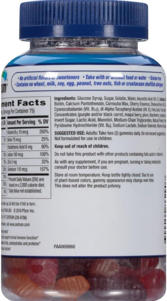 Centrum MultiGummies Men (150 Count, Natural Cherry, Berry, Apple Flavor) Multivitamin/Multimineral Supplement Gummies