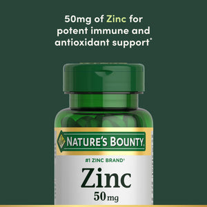 Nature’s Bounty Zinc 50mg, Immune Support & Antioxidant Supplement, Promotes Skin Health, 1 Caplet Per Day, Gluten Free, 250 Vegetarian Caplets