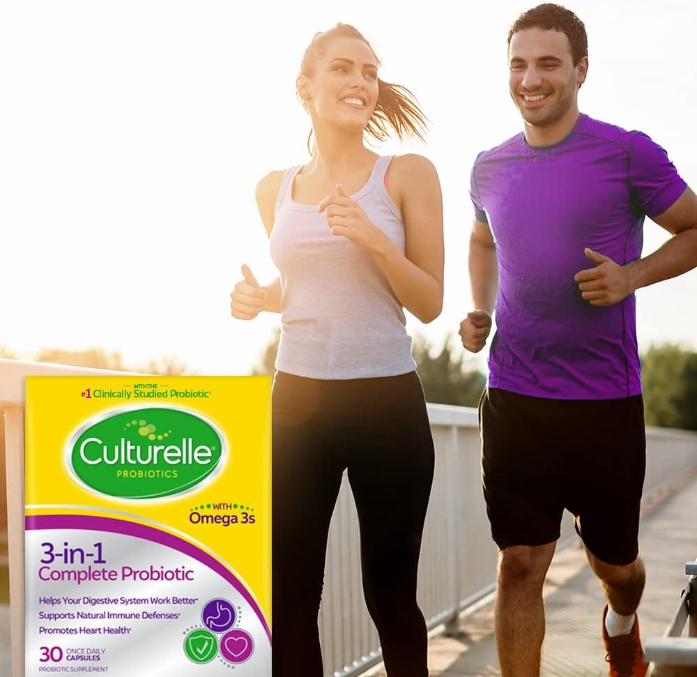 Culturelle 3-in-1 Complete Probiotic Daily Formula, Once Per Day Probiotic Supplement, Helps Your Digestive System Work Better, Supports Natural Immune Defenses, Plus Omega 3's, Non-GMO, 30 Count