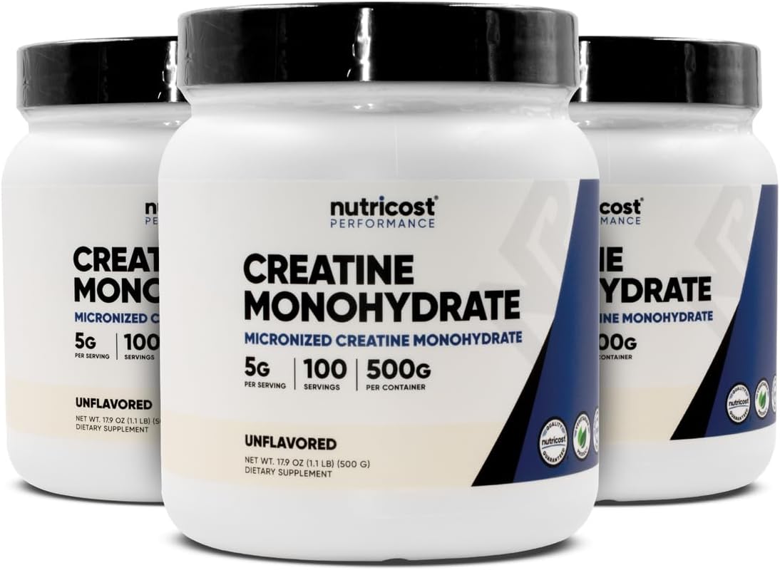 Nutricost Bulk Pack - 3 Pack Creatine Monohydrate Micronized Powder - 500G, 5000mg Per Serv (5g) - Micronized Creatine Monohydrate, 100 Servings, 17.9 Oz (3 Pack)