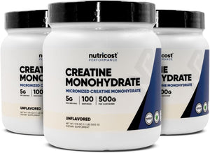 Nutricost Bulk Pack - 3 Pack Creatine Monohydrate Micronized Powder - 500G, 5000mg Per Serv (5g) - Micronized Creatine Monohydrate, 100 Servings, 17.9 Oz (3 Pack)