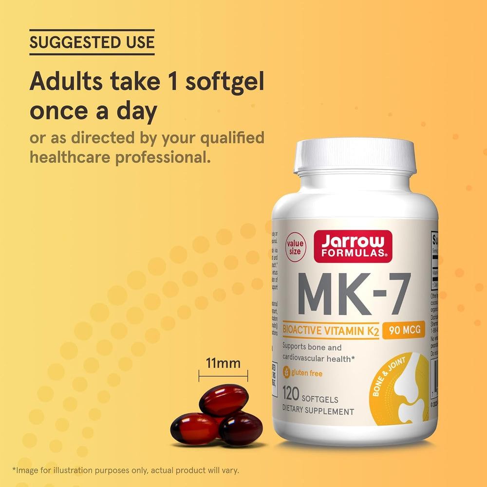 Jarrow Formulas MK-7 90 mcg - Bioactive Form of Vitamin K2-120 Servings (Softgels) - for Bone & Cardiovascular Health - Vitamin K2 MK-7 Dietary Supplement - Gluten Free