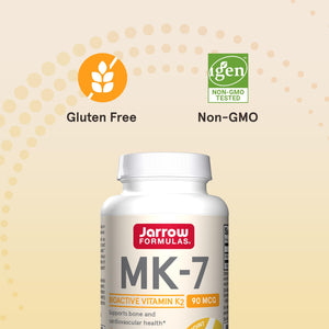 Jarrow Formulas MK-7 90 mcg - Bioactive Form of Vitamin K2-120 Servings (Softgels) - for Bone & Cardiovascular Health - Vitamin K2 MK-7 Dietary Supplement - Gluten Free