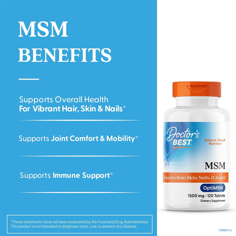 Doctors Best MSM, Supports Hair, Skin, Nails, & Joints, Non-GMO, Gluten Free, Vegan 120 Tablets