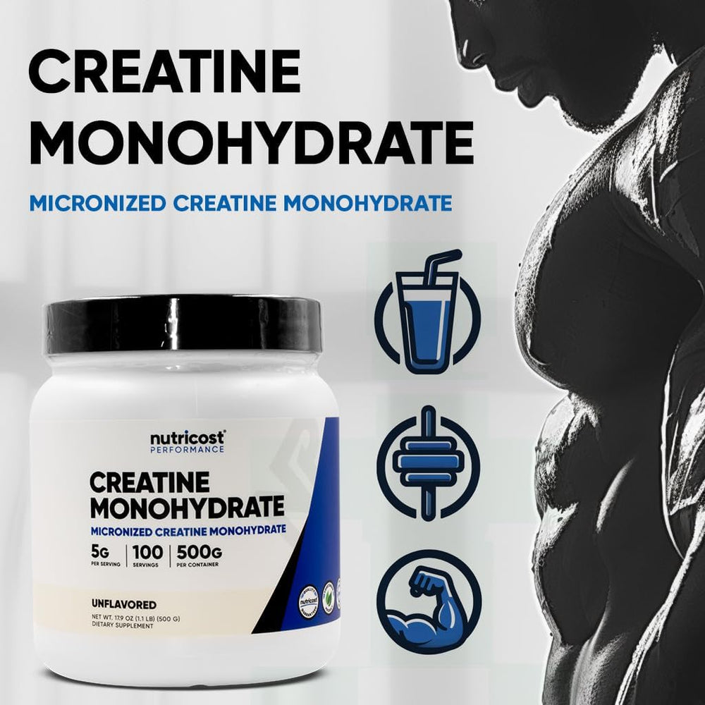 Nutricost Bulk Pack - 3 Pack Creatine Monohydrate Micronized Powder - 500G, 5000mg Per Serv (5g) - Micronized Creatine Monohydrate, 100 Servings, 17.9 Oz (3 Pack)