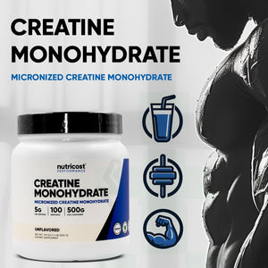 Nutricost Bulk Pack - 3 Pack Creatine Monohydrate Micronized Powder - 500G, 5000mg Per Serv (5g) - Micronized Creatine Monohydrate, 100 Servings, 17.9 Oz (3 Pack)