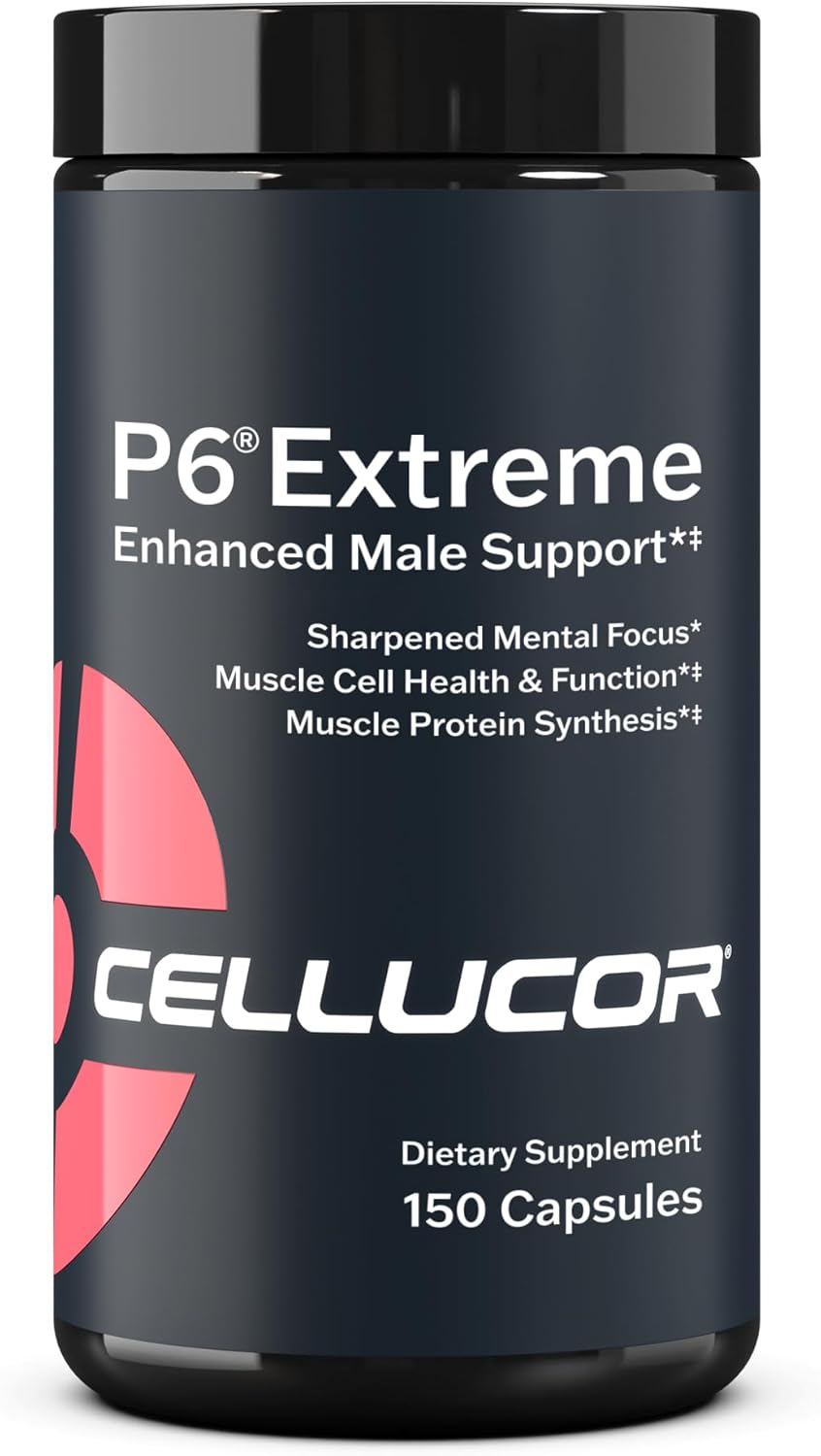 Cellucor P6 Extreme - Enhanced Support for Men | Supports Muscle Growth & Strength | Natural Support Supplement with TESTFACTOR, Ginseng, elevATP, DIM, SenActiv & Fenugreek - 150 Caps