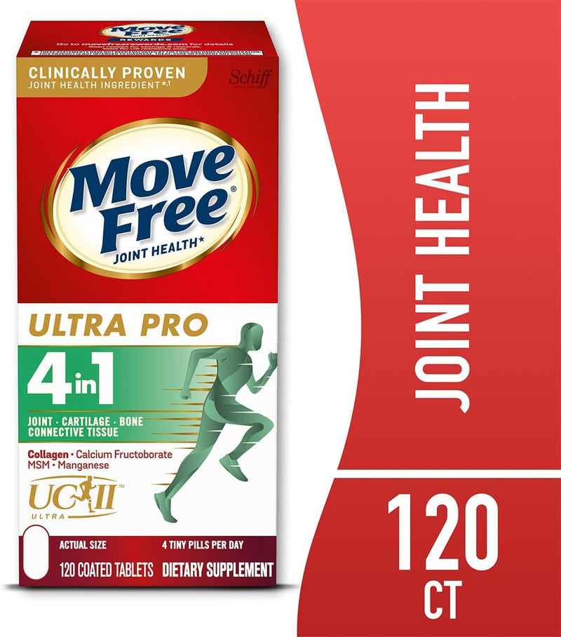 Move Free Ultra Pro with Quadruple Type 2 Collagen MSM Calcium Fructoborate & Manganese Action Joint Support, Supports Joint Cartiliage Bone Connective Tissue, 120 Tablets/30 Servings (2 Pack)
