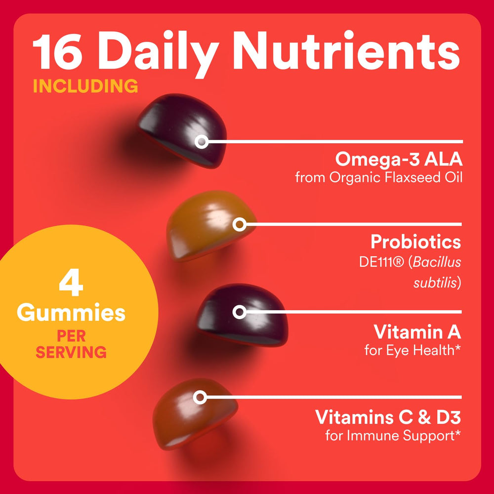 SmartyPants Organic Kids Multivitamin Gummies: Omega 3 (ALA), Vitamin D3, C, Vitamin B12, B6, A, K & Zinc for Immune Support, Biotin, Vegetarian, Three Fruit Flavors, 120 Count (30 Day Supply)