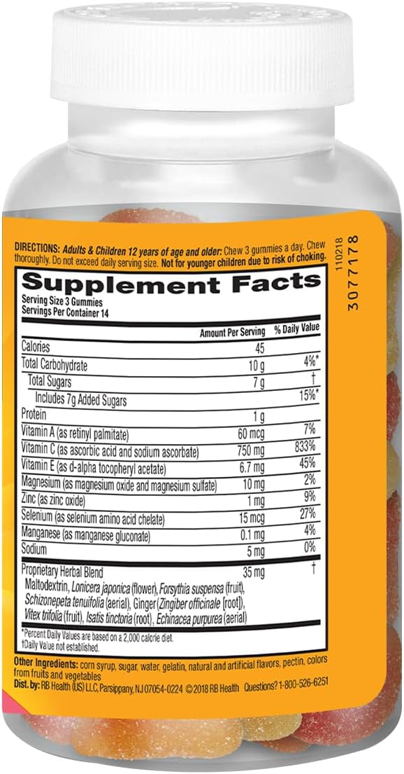 Airborne 750mg Vitamin C Immune Support Supplement Gummies for Adults, Assorted Fruit Flavor, Gluten Free Crafted Blend with Powerful Antioxidants Vitamins A C & E, 42 Gummies (2 Pack)
