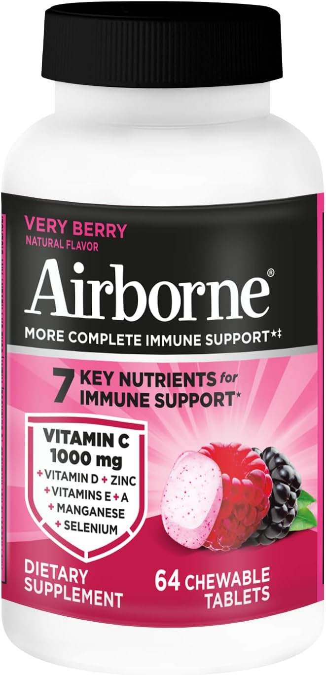 Airborne Berry Chewable Tablets, 64 count - 1000mg of Vitamin C - Immune Support Supplement