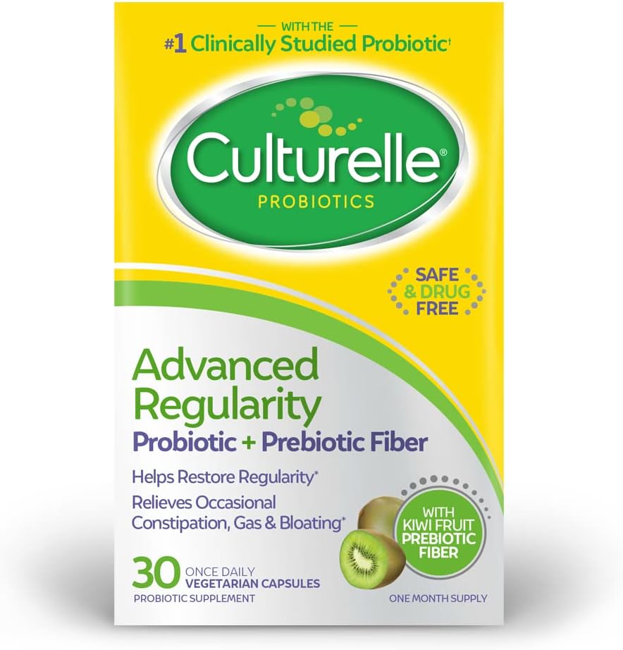 Culturelle Advanced Regularity Daily Probiotic for Women & Men, 30 Count, Probiotic + Prebiotic Fiber Restores Regularity & Reduces Occasional Constipation, Gas & Bloating, Gluten & Soy Free, Non-GMO