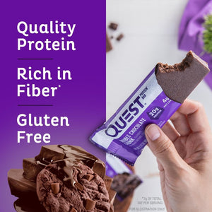 Quest Double Chocolate Protein Bars & Peanut Butter Chocolate Chip Protein Cookie Bundle, 12 Count Each