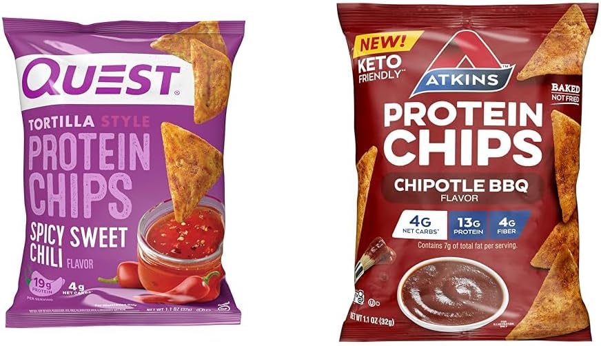 Quest Spicy Sweet Chili and Atkins Chipotle BBQ Protein Chips Bundle, 1.1 Ounce and 13 Grams (12 Count)