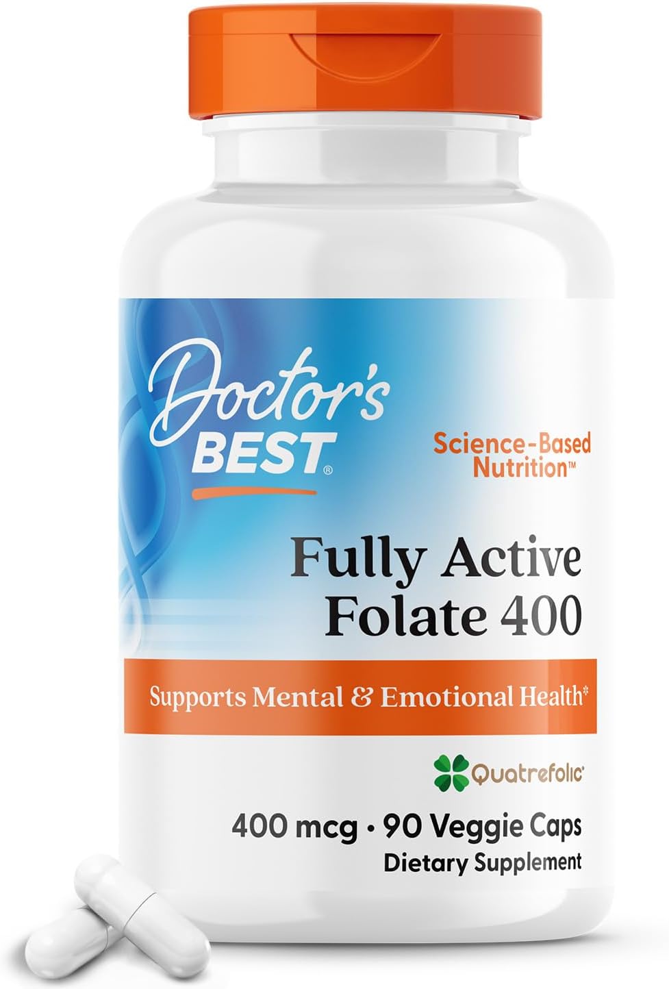 Doctor's Best Fully Active Folate with Quatrefolic400 mcg, Healthy Mood, Memory, Circulation, Well-Being, 90 VC