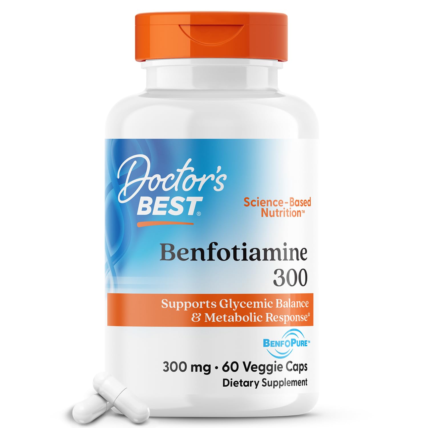 Doctor's Best Benfotiamine 300 with BenfoPure, Helps Maintain Healthy Glucose Metabolism, Non-GMO, Vegan, Gluten Free, Soy Free, 300 mg, 60 Veggie Caps