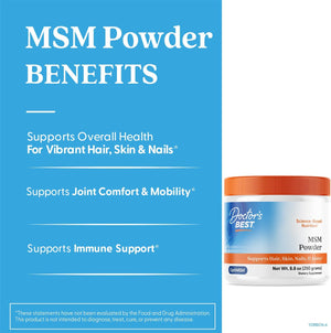 Doctors Best MSM Powder, Supports Hair, Skin, Nails, & Joints, Non-GMO, Gluten Free, Soy Free, Vegan Net Wt. 8.8 oz (250 Grams)