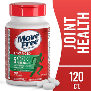 Move Free Advanced Plus MSM Coated Tablets, Joint Health Supplement with Glucosamine and Chondroitin, 120 Count, Pack of 2
