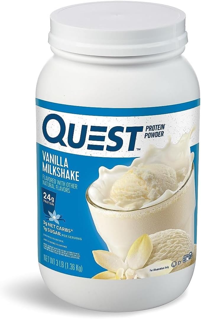 Quest Vanilla Milkshake Protein Powder Bundle, 24g Protein, 1g Sugar, 3 & 1.6 Pound, Low Carb, Gluten Free, 43 & 23 Servings