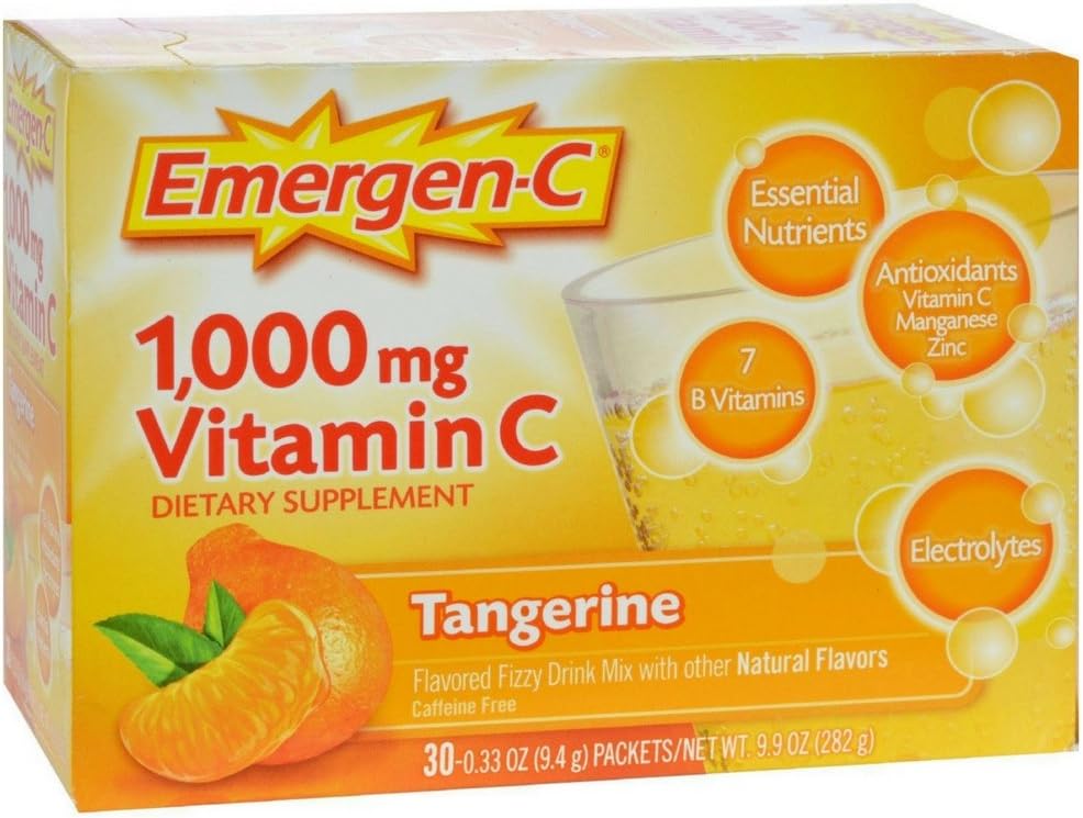 Emergen-C Vitamin C Tangerine Flavored Drink Mix 30 Packets, 0.33 oz (Pack of 4)