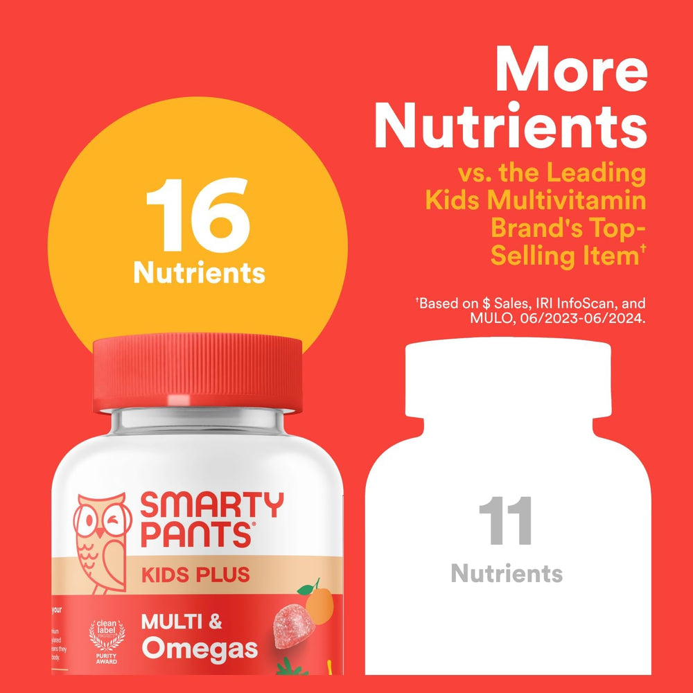 SmartyPants Kids Multivitamin Gummies: Omega 3 Fish Oil (EPA/DHA), Vitamin D3, C, Vitamin B12, B6, A, K & Zinc for Immune Support, Biotin, Gluten Free, Three Fruit Flavors, 120 Count (30 Day Supply)