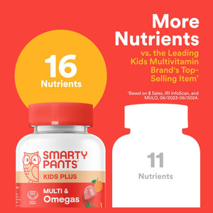 SmartyPants Kids Multivitamin Gummies: Omega 3 Fish Oil (EPA/DHA), Vitamin D3, C, Vitamin B12, B6, A, K & Zinc for Immune Support, Biotin, Gluten Free, Three Fruit Flavors, 120 Count (30 Day Supply)