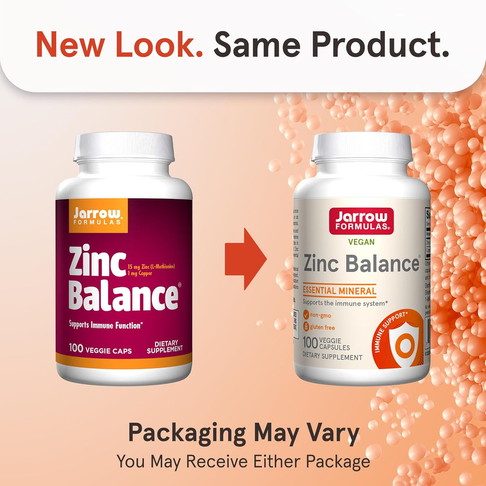 Jarrow Formulas Zinc Balance 15 mg - 100 Servings (Veggie Caps) - Zinc with Copper - Essential Minerals for Immune System Support - Immune Support Supplement - Gluten Free Copper Supplement, Vegan