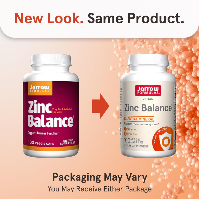 Jarrow Formulas Zinc Balance 15 mg - 100 Servings (Veggie Caps) - Zinc with Copper - Essential Minerals for Immune System Support - Immune Support Supplement - Gluten Free Copper Supplement, Vegan